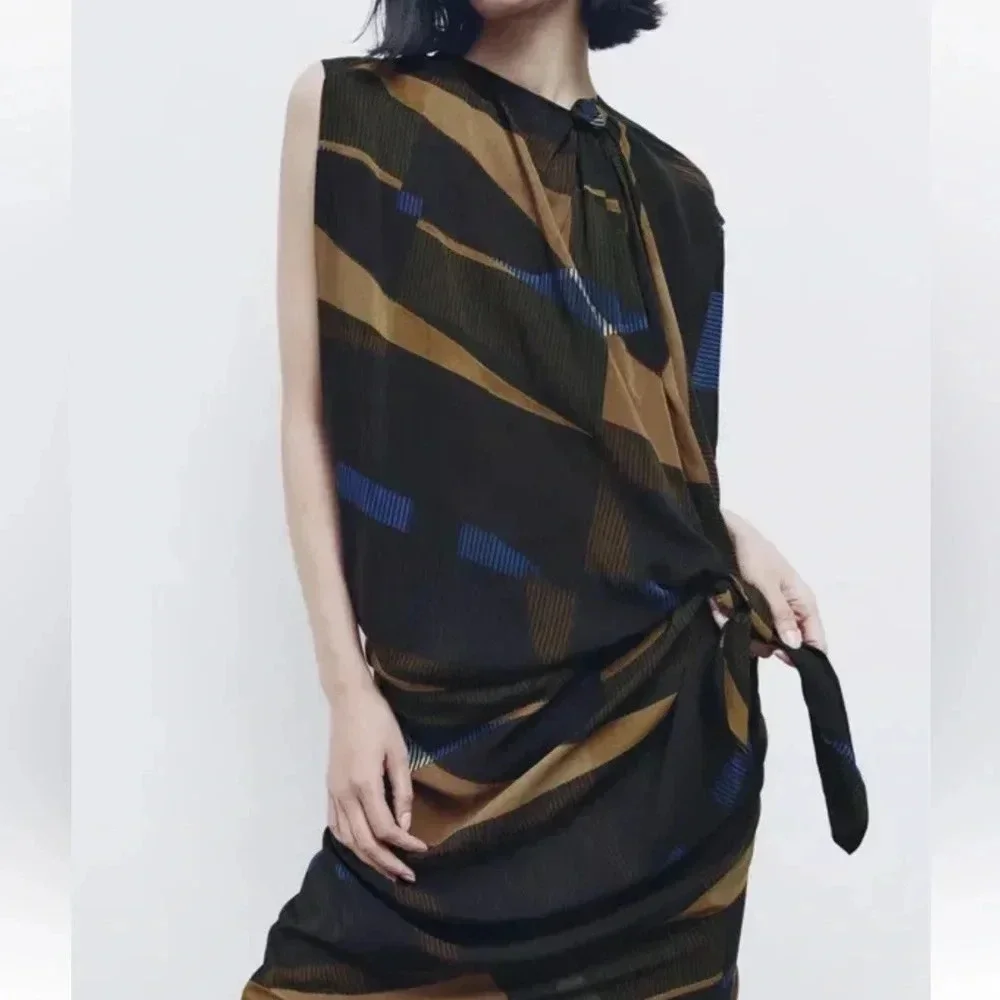 NWOT ZARA WOMAN MIDI LIMITED EDITION DRESS WITH DRAPED DETAIL Small - Picture 3 of 10
